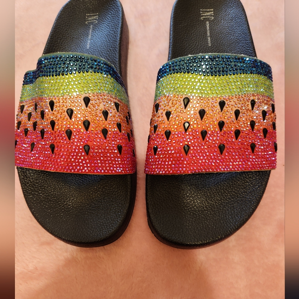 INC International Concepts Multicolor Rhinestone Sandals/ Watermelon Theme